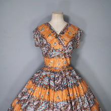 Load image into Gallery viewer, 50s SAMBO FASHIONS ORANGE FLORAL AND PAISLEY PATTERNED PAINTERLY DRESS - S