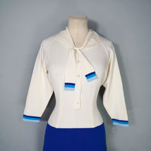 Load image into Gallery viewer, 60s ITALIAN PURE SOFT WOOL SAILOR KNIT WIGGLE DRESS IN BLUE AND CREAM - S-M