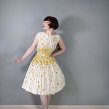 Load image into Gallery viewer, 60s R&amp;K ORIGINALS FULL SKIRTED CREAM AND YELLOW FLORAL DRESS - S