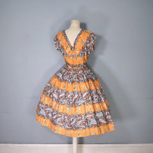Load image into Gallery viewer, 50s SAMBO FASHIONS ORANGE FLORAL AND PAISLEY PATTERNED PAINTERLY DRESS - S