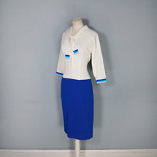 Load image into Gallery viewer, 60s ITALIAN PURE SOFT WOOL SAILOR KNIT WIGGLE DRESS IN BLUE AND CREAM - S-M