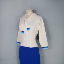 Load image into Gallery viewer, 60s ITALIAN PURE SOFT WOOL SAILOR KNIT WIGGLE DRESS IN BLUE AND CREAM - S-M