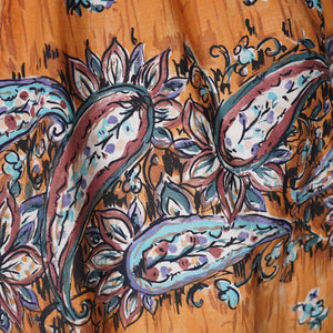 50s SAMBO FASHIONS ORANGE FLORAL AND PAISLEY PATTERNED PAINTERLY DRESS - S