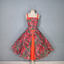 Load image into Gallery viewer, 50s COLE OF CALIFORNIA RED FULL SKIRTED SUN DRESS WITH SHIRRING - XS