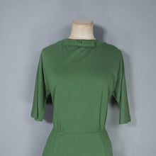 Load image into Gallery viewer, 60s SOFT GREEN WOOL FITTED DRESS WITH NECK BOW AND BACK BUTTONING - M