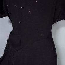 Load image into Gallery viewer, 40s BLACK RAYON CREPE STUDDED MESH CUT OUT COCKTAIL DRESS - S