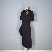 Load image into Gallery viewer, 40s BLACK RAYON CREPE STUDDED MESH CUT OUT COCKTAIL DRESS - S