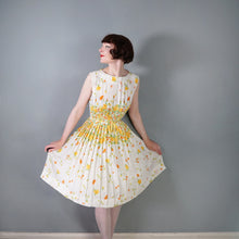 Load image into Gallery viewer, 60s R&amp;K ORIGINALS FULL SKIRTED CREAM AND YELLOW FLORAL DRESS - S
