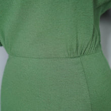 Load image into Gallery viewer, 60s SOFT GREEN WOOL FITTED DRESS WITH NECK BOW AND BACK BUTTONING - M