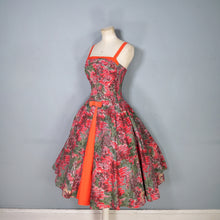 Load image into Gallery viewer, 50s COLE OF CALIFORNIA RED FULL SKIRTED SUN DRESS WITH SHIRRING - XS