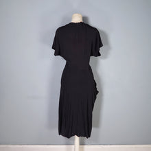 Load image into Gallery viewer, 40s BLACK RAYON CREPE STUDDED MESH CUT OUT COCKTAIL DRESS - S