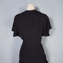 Load image into Gallery viewer, 40s BLACK RAYON CREPE STUDDED MESH CUT OUT COCKTAIL DRESS - S