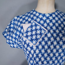 Load image into Gallery viewer, 50s BLUE HOUNDTOOTH PEGGY PAGE FULL SKIRTED DRESS WITH POCKETS - S