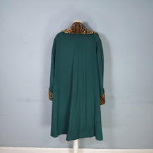 Load image into Gallery viewer, 50s 60s REBERE of MAYFAIR GREEN WOOL WITH FAUX LEOPARD OVER COAT - FREE SIZE