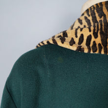 Load image into Gallery viewer, 50s 60s REBERE of MAYFAIR GREEN WOOL WITH FAUX LEOPARD OVER COAT - FREE SIZE