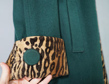 Load image into Gallery viewer, 50s 60s REBERE of MAYFAIR GREEN WOOL WITH FAUX LEOPARD OVER COAT - FREE SIZE