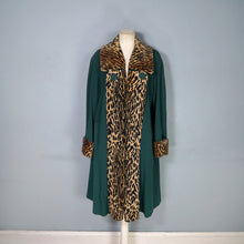 Load image into Gallery viewer, 50s 60s REBERE of MAYFAIR GREEN WOOL WITH FAUX LEOPARD OVER COAT - FREE SIZE