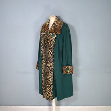 Load image into Gallery viewer, 50s 60s REBERE of MAYFAIR GREEN WOOL WITH FAUX LEOPARD OVER COAT - FREE SIZE