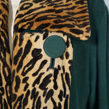 Load image into Gallery viewer, 50s 60s REBERE of MAYFAIR GREEN WOOL WITH FAUX LEOPARD OVER COAT - FREE SIZE
