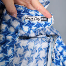 Load image into Gallery viewer, 50s BLUE HOUNDTOOTH PEGGY PAGE FULL SKIRTED DRESS WITH POCKETS - S