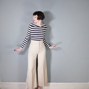 70s HIGH WAIST STONE / CREAM-BEIGE COLOURED TROUSERS - 26-27"