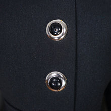 Load image into Gallery viewer, 60s BLACK WOOL COAT BY SIDWALL WITH CELTIC BUCKLE AND SHEEPSKIN HOOD - M