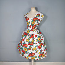 Load image into Gallery viewer, 50s RED YELLOW FLORAL SEERSUCKER COTTON DAY DRESS - M