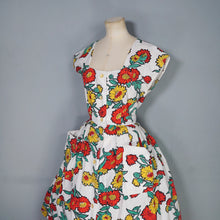 Load image into Gallery viewer, 50s RED YELLOW FLORAL SEERSUCKER COTTON DAY DRESS - M