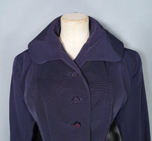 Load image into Gallery viewer, 50s VERNER VOGUE MIDNIGHT BLUE GROSGRAIN PRINCESS COAT - L