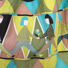 Load image into Gallery viewer, 50s 60s NOVELTY BLACK AND GREEN PEOPLE ART BORDER PRINT FULL SKIRT - 25"