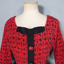 Load image into Gallery viewer, 50s RED AND BLACK ANIMAL FOLK PRINT FULL SKIRTED CORDUROY DRESS - M
