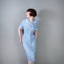 Load image into Gallery viewer, 50s 60s TOWN-N-TRAVEL LIGHT BLUE BUTTON THROUGH FITTED COTTON DRESS - M