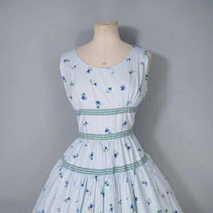 50s LIGHT BLUE VIOLET FLOWER PRINT CALIFORNIA COTTONS DRESS - S