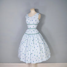 Load image into Gallery viewer, 50s LIGHT BLUE VIOLET FLOWER PRINT CALIFORNIA COTTONS DRESS - S