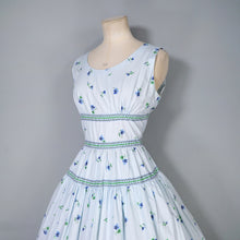 Load image into Gallery viewer, 50s LIGHT BLUE VIOLET FLOWER PRINT CALIFORNIA COTTONS DRESS - S