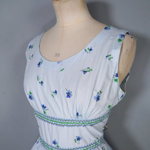 50s LIGHT BLUE VIOLET FLOWER PRINT CALIFORNIA COTTONS DRESS - S