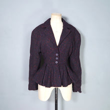 Load image into Gallery viewer, 70s does 50s VICTORIANA FLECKED TWEEDY RIDING STYLE PEPLUM JACKET - M