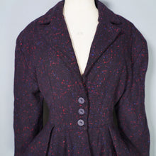 Load image into Gallery viewer, 70s does 50s VICTORIANA FLECKED TWEEDY RIDING STYLE PEPLUM JACKET - M