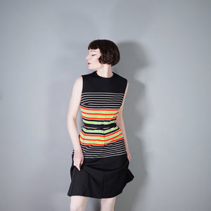 70s LIZA PETA STRIPED FIT AND FLARE COLOURBLOCK DRESS - M