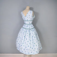 Load image into Gallery viewer, 50s LIGHT BLUE VIOLET FLOWER PRINT CALIFORNIA COTTONS DRESS - S