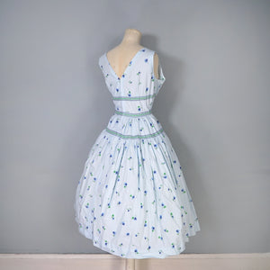 50s LIGHT BLUE VIOLET FLOWER PRINT CALIFORNIA COTTONS DRESS - S