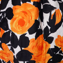 Load image into Gallery viewer, 60s VIVID AND BLACK ORANGE FLORAL ROSE PRINT RUFFLED COTTON DRESS - S