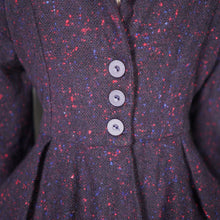 Load image into Gallery viewer, 70s does 50s VICTORIANA FLECKED TWEEDY RIDING STYLE PEPLUM JACKET - M