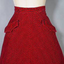 Load image into Gallery viewer, 40s 50s RED AND BLACK CHECK RUMONTE A-LINE CORDUROY SKIRT - 26-27&quot;