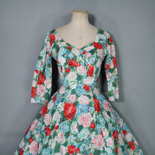 Load image into Gallery viewer, 50s REMBRANDT PAINTERLY FLORAL ROSE PRINT FIT AND FLARE DRESS - S-M