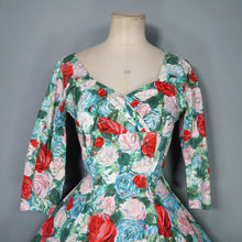 Load image into Gallery viewer, 50s REMBRANDT PAINTERLY FLORAL ROSE PRINT FIT AND FLARE DRESS - S-M