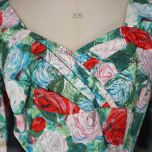 Load image into Gallery viewer, 50s REMBRANDT PAINTERLY FLORAL ROSE PRINT FIT AND FLARE DRESS - S-M