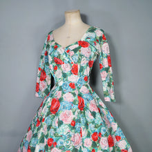 Load image into Gallery viewer, 50s REMBRANDT PAINTERLY FLORAL ROSE PRINT FIT AND FLARE DRESS - S-M