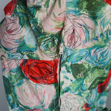 Load image into Gallery viewer, 50s REMBRANDT PAINTERLY FLORAL ROSE PRINT FIT AND FLARE DRESS - S-M