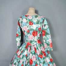Load image into Gallery viewer, 50s REMBRANDT PAINTERLY FLORAL ROSE PRINT FIT AND FLARE DRESS - S-M